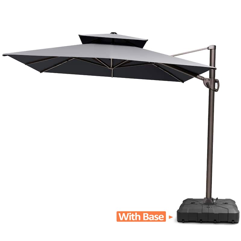 Outdoor 9x11FT Patio Umbrella Cantilever Offset with Dual Top - DarkGrey-WithBase
