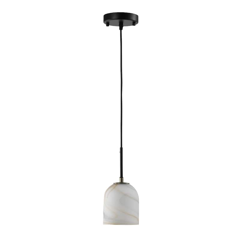 Artcraft Crema - 1-Light Pendant - Black with Brushed Brass Accent - Alabaster Style Swearl Glass Shade