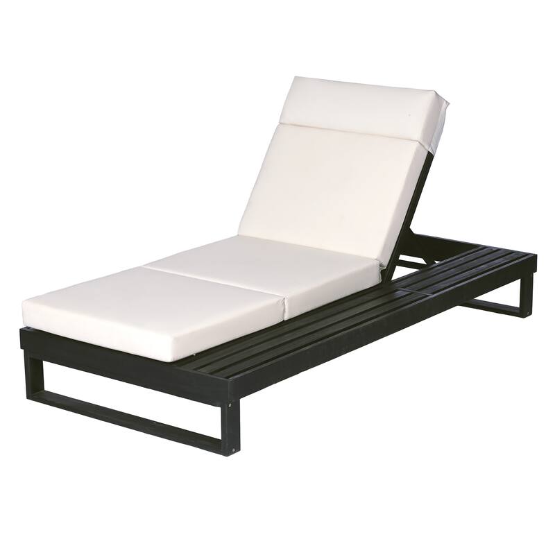 Christopher Knight Home - Modern Outdoor Acacia Wood Chaise Lounge with 4-Position Adjustable Backrest & 4-Fold Cushion