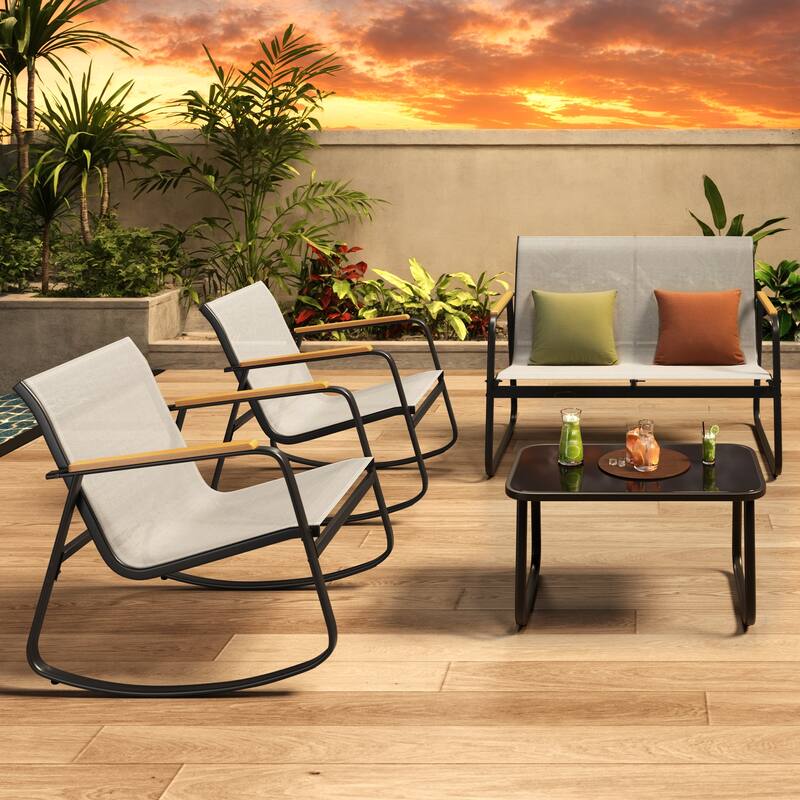 4-Piece Outdoor Patio Furniture Set, All Weather-Resistant Textile Fabric Outdoor Conversation Set
