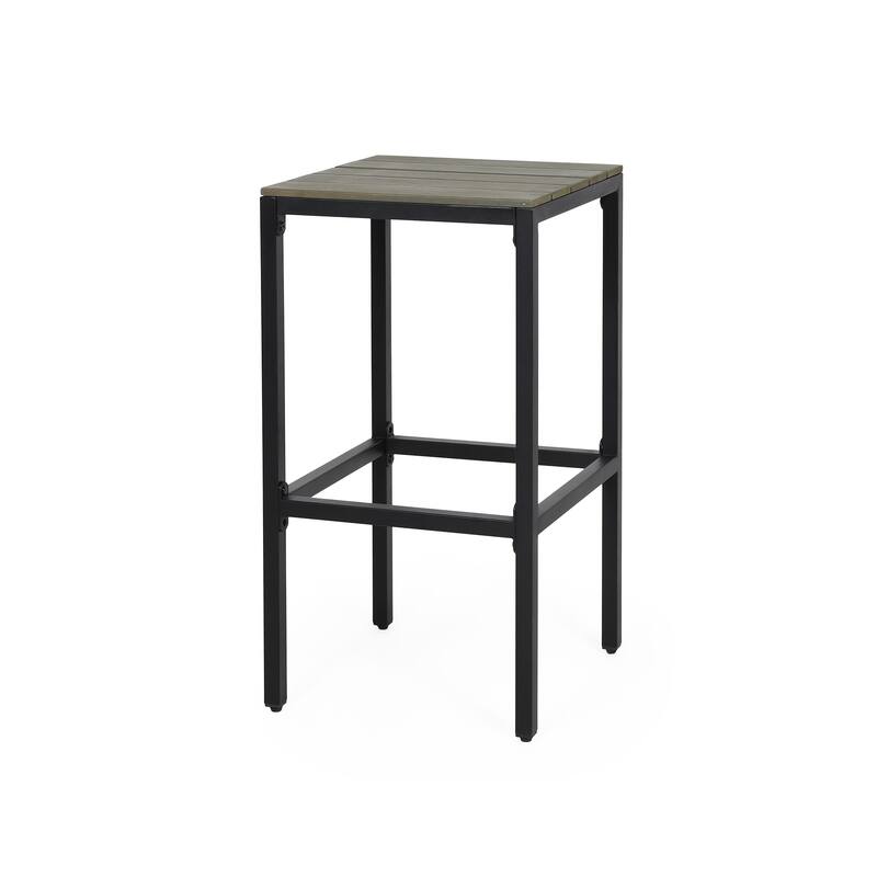Roomfitters 2-Piece Outdoor Metal Bar Stools, Industrial Patio Backless Counter Height Chairs with Wood Slat Top, Black+Grey