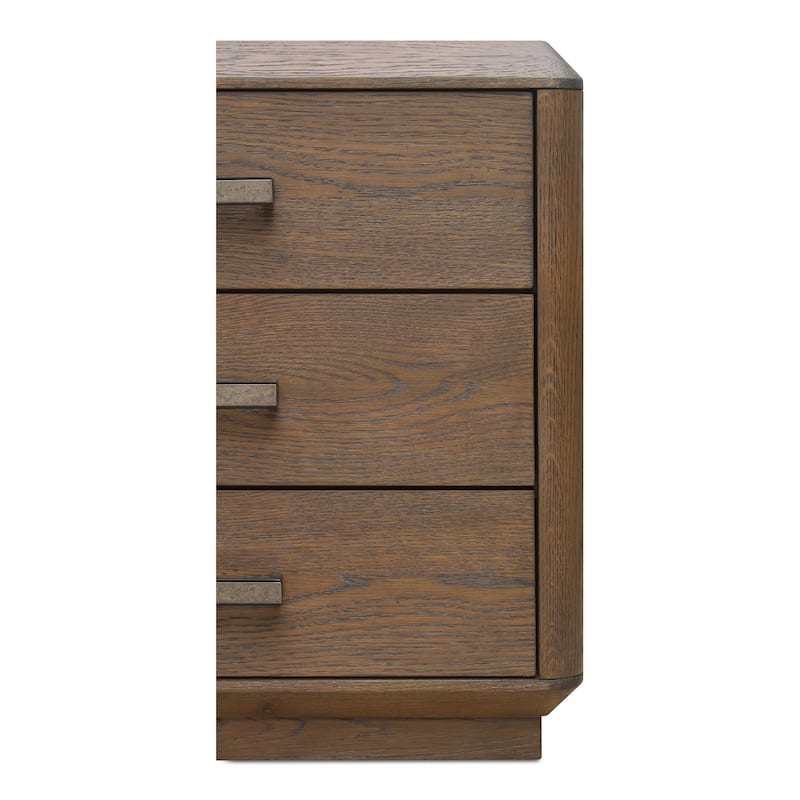 NADAAL STUDIOS Rosara Brown Solid Oak and Veneer 3-Drawer Nightstand with Iron Handle