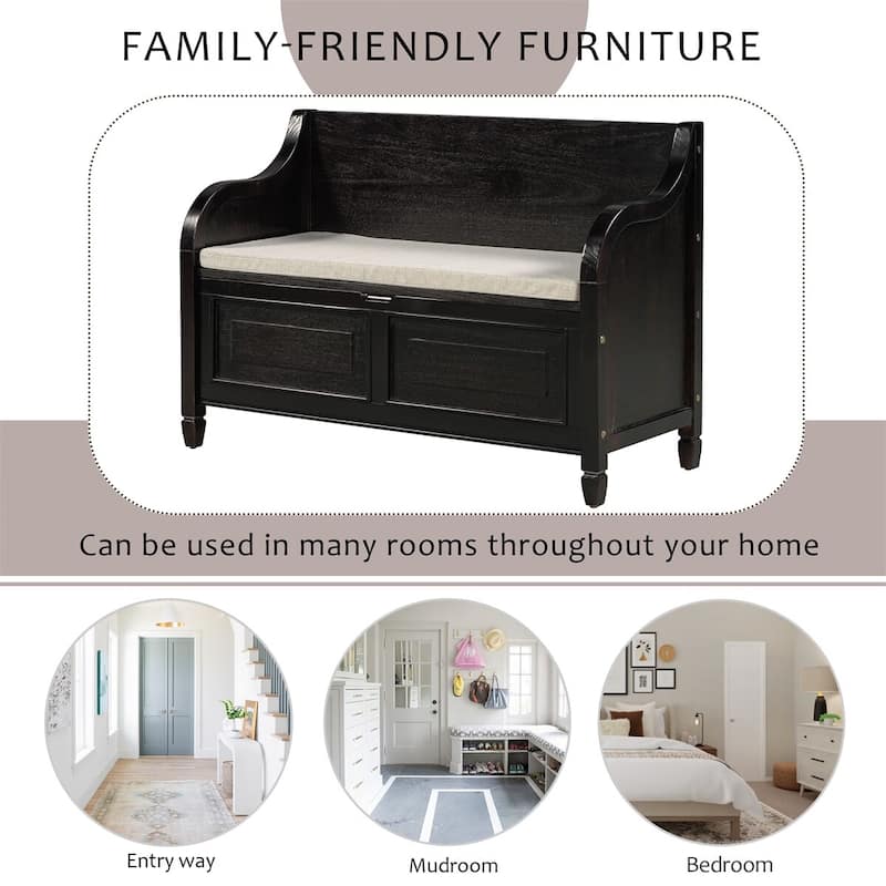 Merax 42” Rustic Style Solid wood Entryway Multifunctional Storage Bench