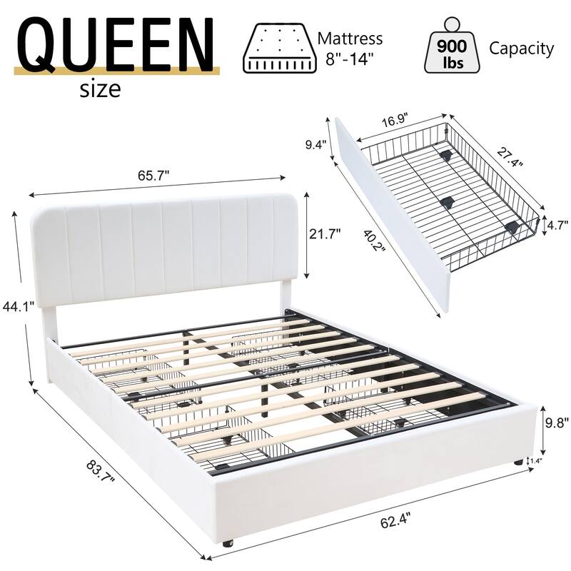 Javlergo Upholstered Platform Bed Frame with Storage Drawers and Adjustable Headboard, No Box Spring Needed