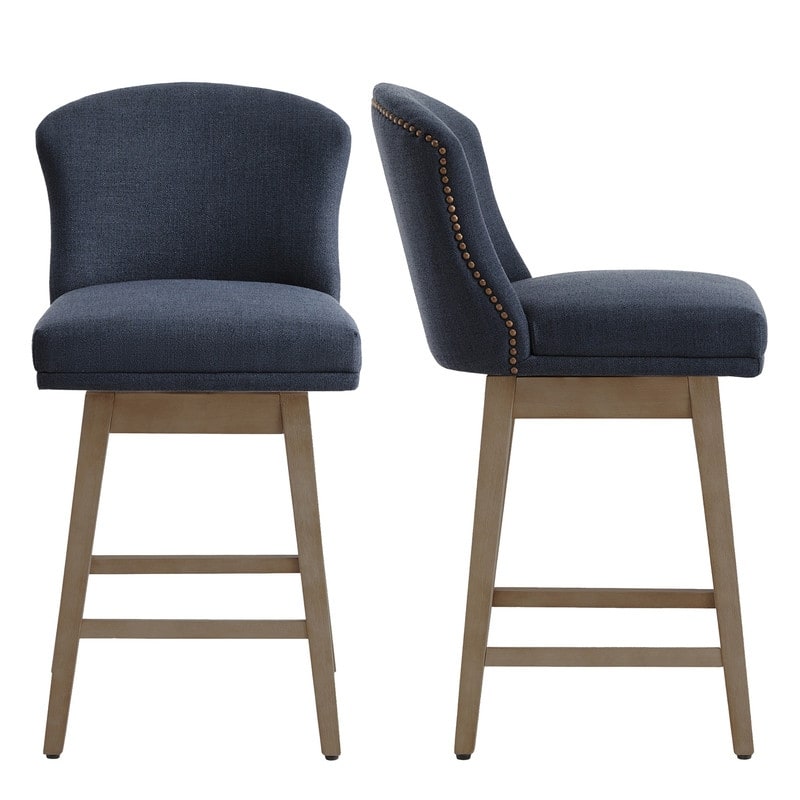 Mia Swivel Counter Stool Set of 2 - Midnight Blue-Fabric