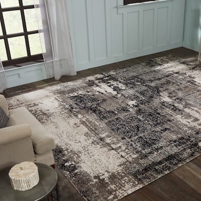 Porch & Den Polyantha Distressed Grey Abstract Indoor/Outdoor Area Rug