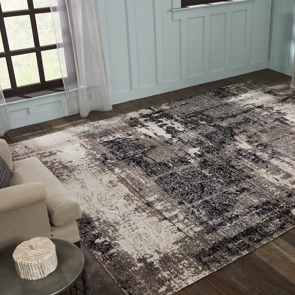 Porch & Den Polyantha Distressed Grey Abstract Indoor/Outdoor Area Rug
