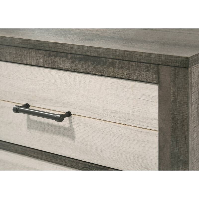 1pc Stylish Two-tone Nightstand with Dual Drawers and Metal Pull Handles