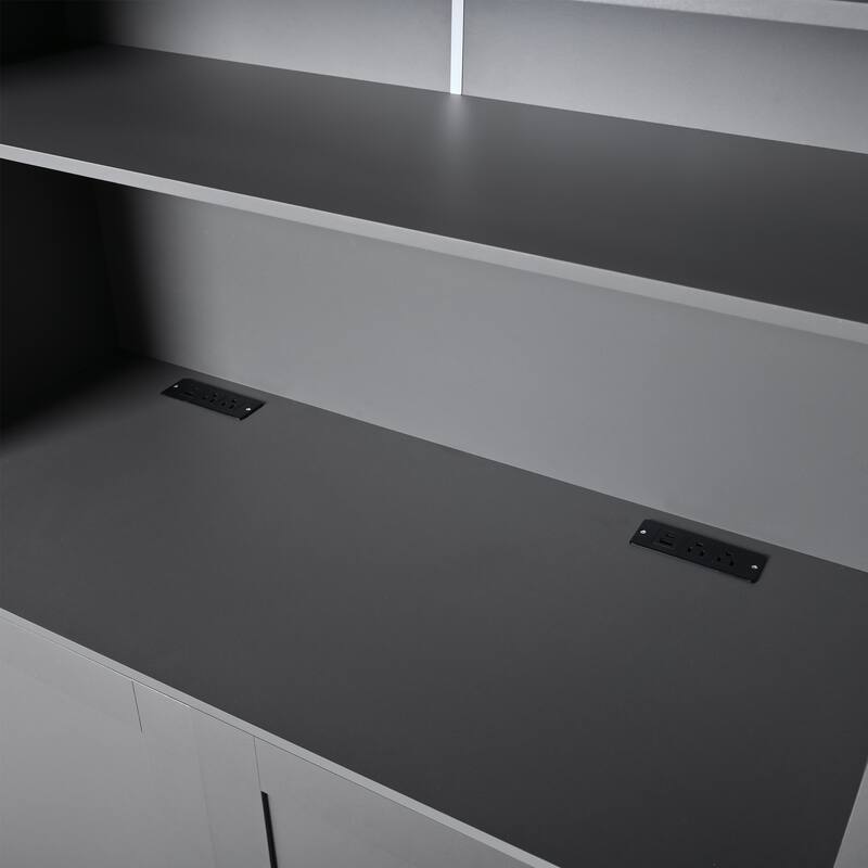 80.1'' Tall Kitchen Pantry Cabinet, Shaker Storage Cupboard w/ Power Outlets, Drawers, Wine Rack, Adjustable Shelves