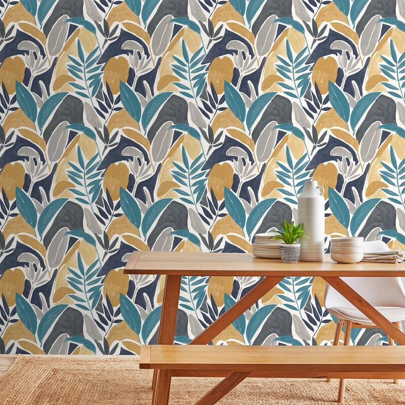 Fine Decor Marisol Yellow Artistic Leaf Wallpaper