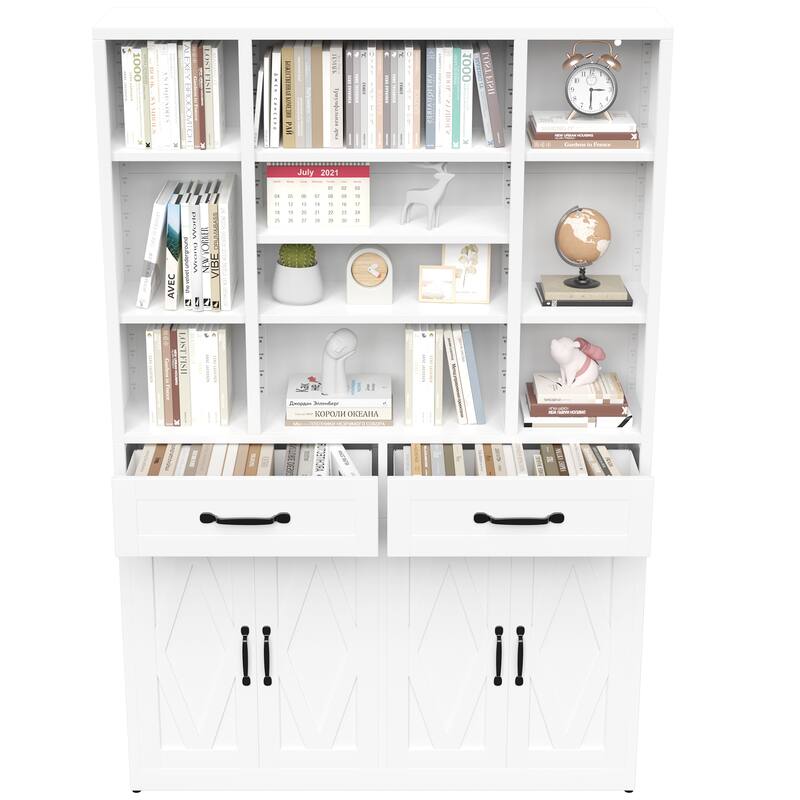 71" Tall Industrial Bookcase with Doors, Drawers & Adjustable Shelves - Metal Storage Cabinet for Office, Living Room