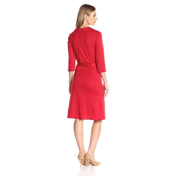 Star Vixen Womens Plus-Size 3//4 Sleeve Fauxwrap Dress with Collar