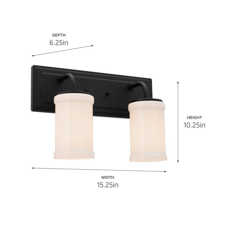 Kichler Lighting Vetivene 15 inch 2-Light Vanity Light Textured Black with Opal Glass