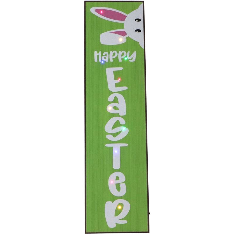 Fraser Hill Farm 45-In. HAPPY EASTER Porch Leaner Sign w/Battery-Operated LED Lights, Festive Spring Decoration, Green
