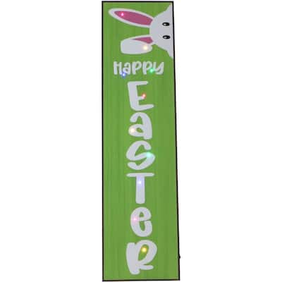 Fraser Hill Farm 45-In. HAPPY EASTER Porch Leaner Sign w/Battery-Operated LED Lights, Festive Spring Decoration, Green