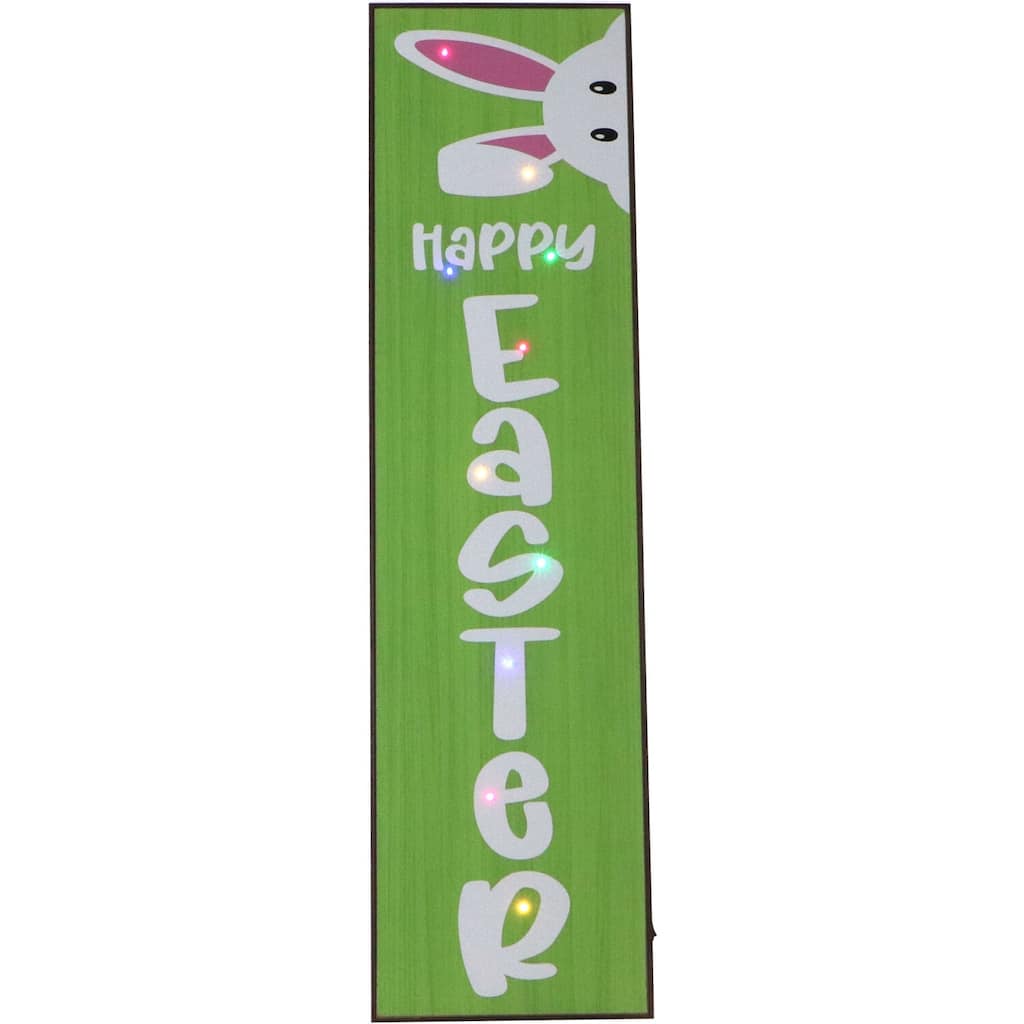 Fraser Hill Farm 45-In. HAPPY EASTER Porch Leaner Sign w/Battery-Operated LED Lights, Festive Spring Decoration, Green