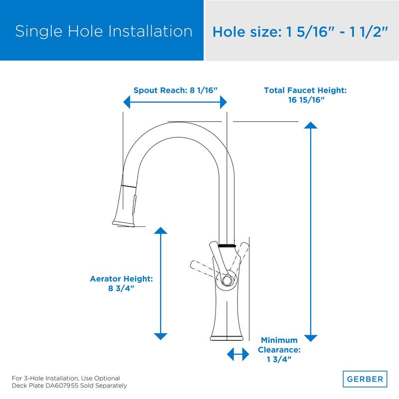 Gerber D454028 Draper 1.75 GPM Single Hole Pull Down Kitchen Faucet