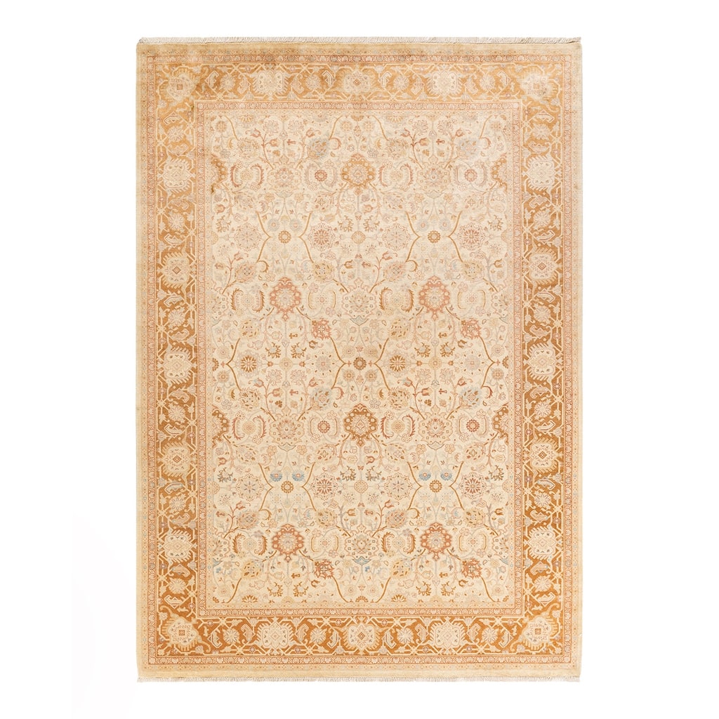 Overton Hand Knotted Wool Traditional Oriental Ivory Area Rug - 6' x 9'