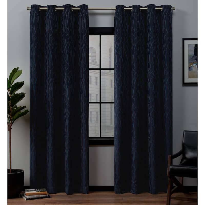 ATI Home Forest Hill Woven Room Darkening Blackout Grommet Top Curtain Panel Pair - 52x84 - peacoat