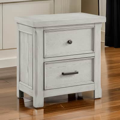 Myna 29 Inch Nightstand with 2 Drawers, Rustic Farmhouse White Oak Veneer