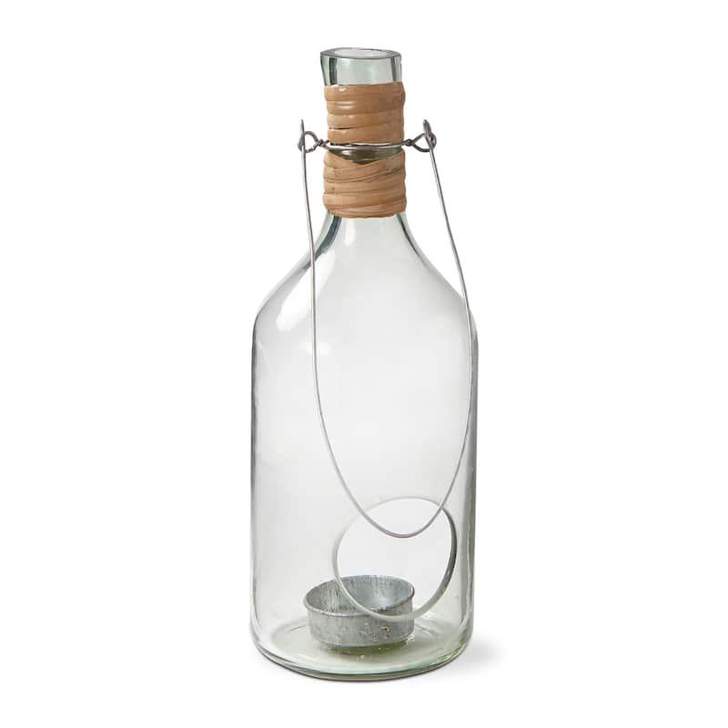 Recycled Blown Glass Bottle Shaped Lantern Tealight Candle Holder Small, 3.75L x 3.75W x 9.5H inches, Decorative Use Only