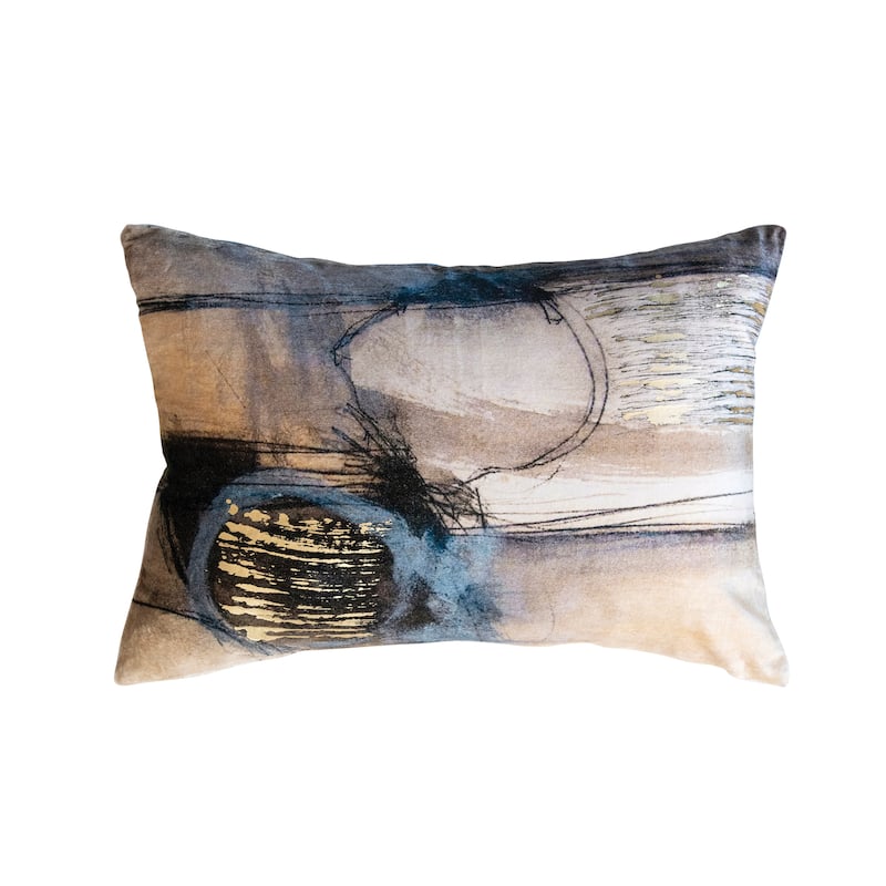Cotton Velvet Printed Lumbar Pillow with Foil - Polyester - 20.0"L x 0.5"W x 14.0"H - Accent - Single - Multi