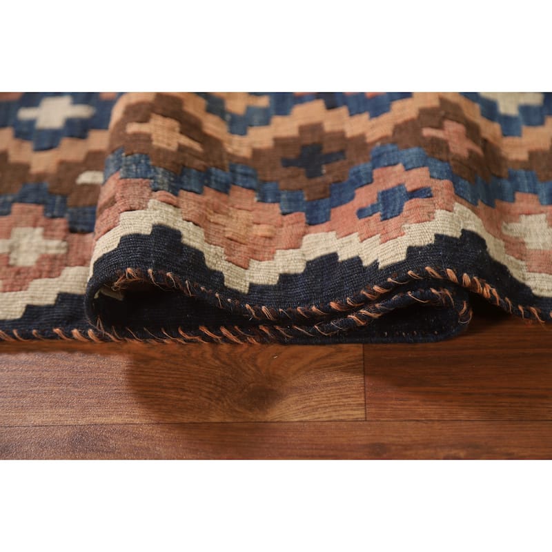 Geometric Kilim Qashqai Persian Vintage Area Rug Flatweave Wool Carpet - 4'8"x 7'3"