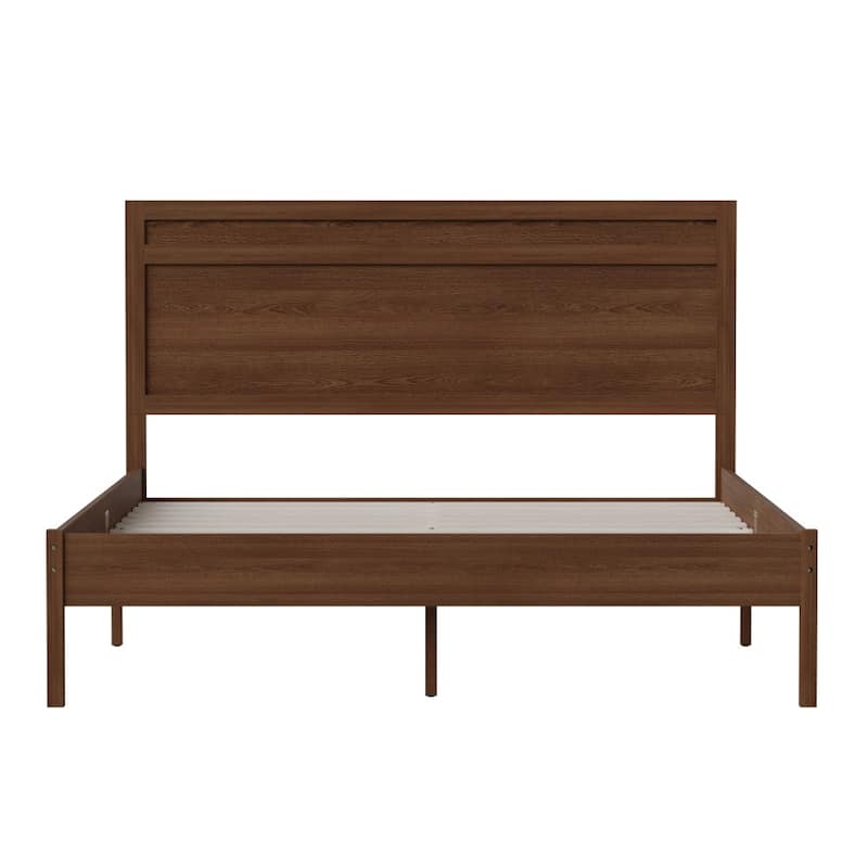 Modern Solid Wood Platform Bed with Headboard and Wooden Slats