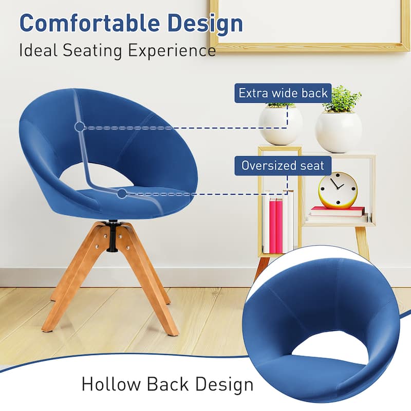 Costway Mid Century Modern Swivel Accent Chair Fabric Armchair Velvet - 27'' x 22'' x 32.5''