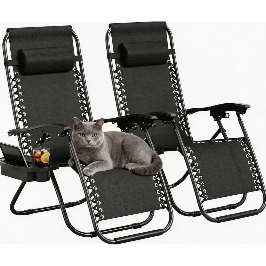 Zero Gravity Chair Set of 2, with Pillow & Cup Holder Tray