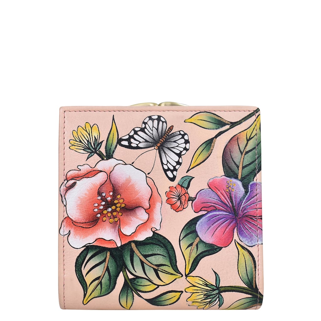 Handpainted Leather Ladies Two fold wallet - Garden of Heaven