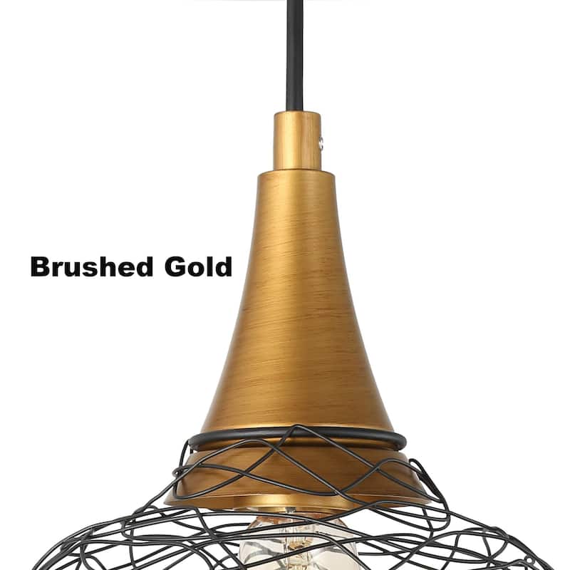 Modern 7inch Mini Farmhouse Metal Cage Gold Pendant 1-Light Black Wire Kitchen Island Bar Lights