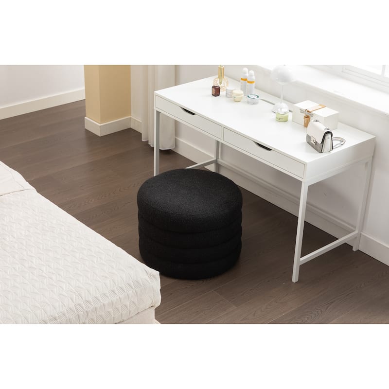 Round Storage Ottoman Footstool, Boucle Fabric Upholstered Vanity Stool, Small Ottomans Table with Removable Lid
