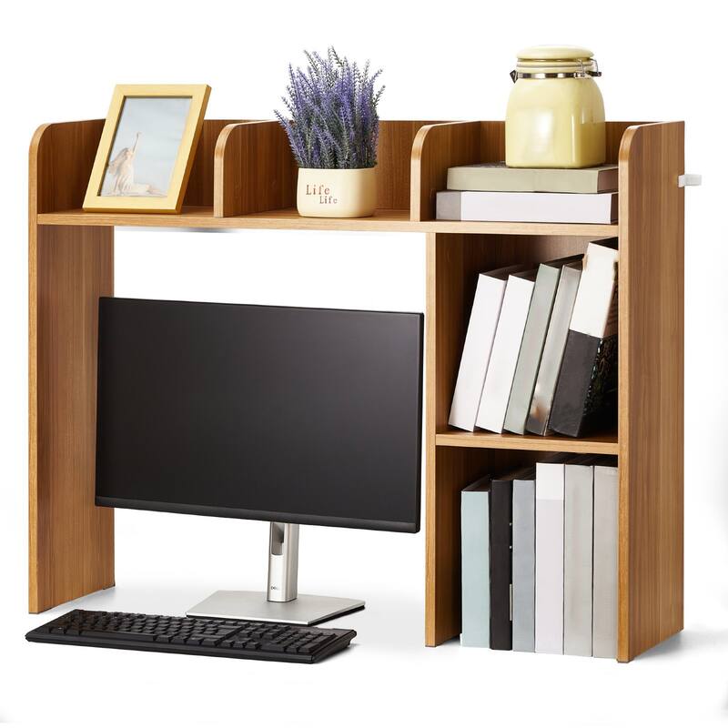 Particle Board Desktop Bookshelf Hutch with Anti-Slip Feet Pads, 2 Shelves - 37.2" L x 9.5" W x 28.9" H