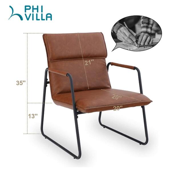 Phi Villa Thick Padded Leather Accent Chair Oversized Mid Century Modern Metal Frame Arm Chair Brown Overstock 32321776