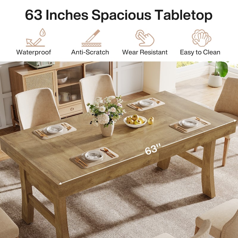 63 Inches Farmhouse Dining Table for Kitchen Dining Room - 63" W x 31.5" D x 29.5" H