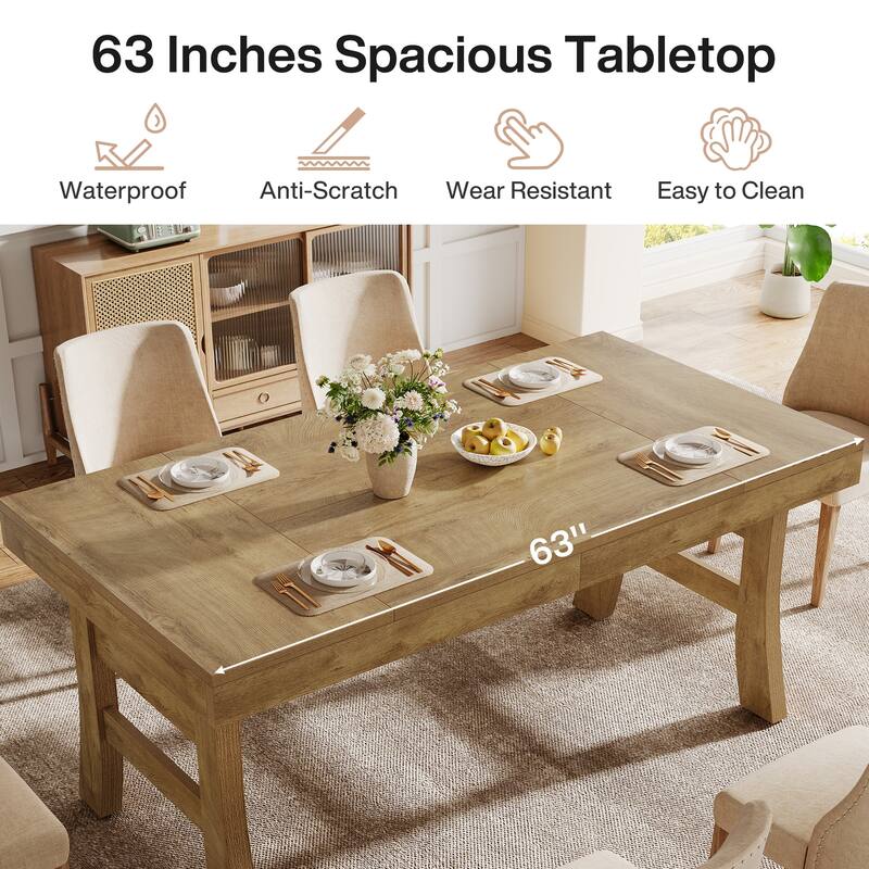 63 Inches Rectangular Farmhouse Dining Table for 4-6 People - 63" W x 31.5" D x 29.5" H