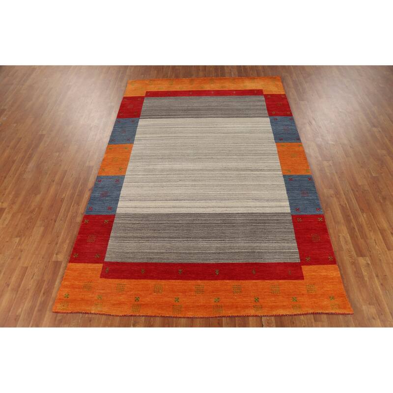 Striped Gabbeh Indian Rug Hand-Knotted Contemporary Wool Carpet - 6'5"x 9'8"