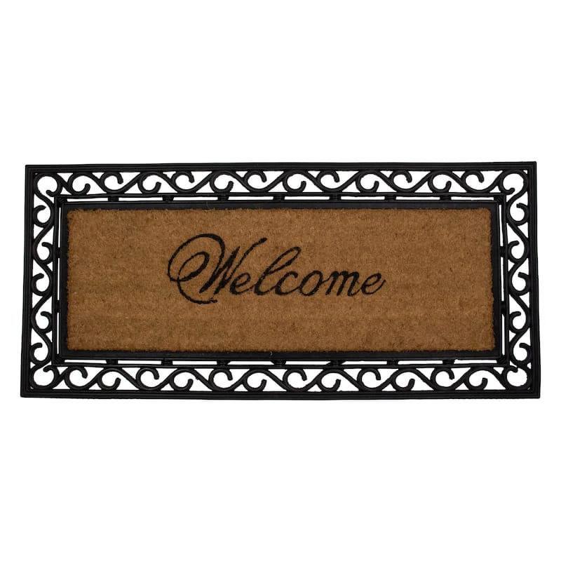 Black and Natural Coir Rectangular "Welcome" Doormat 22" x 48" - 48