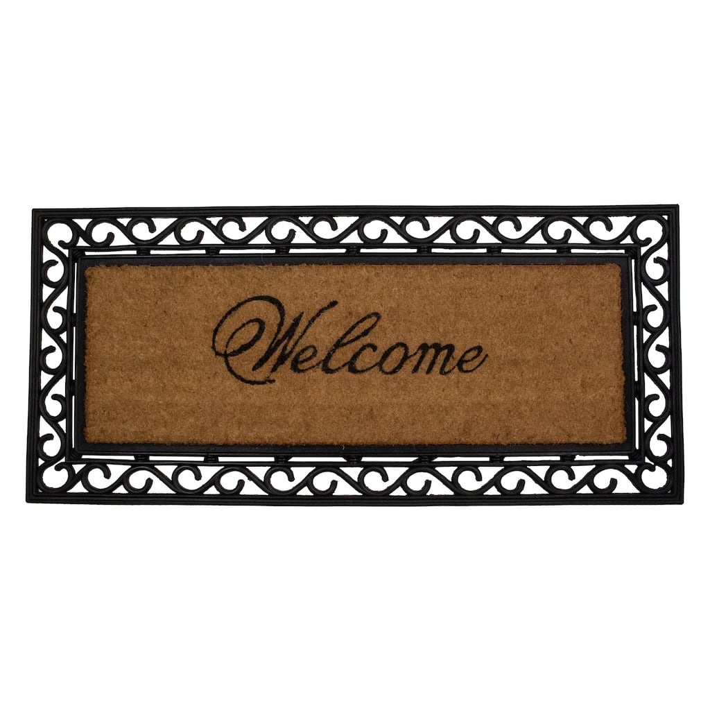 Black and Natural Coir Rectangular "Welcome" Doormat 22" x 48" - 48