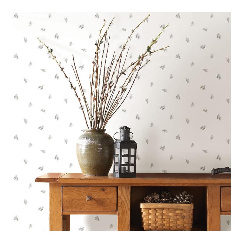 Chesapeake Pinecone Toss Light Grey Conifer Wallpaper - 20.5 x 396 x 0.025