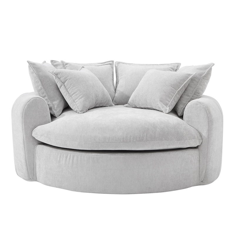Roomfitters Oversized Round Chaise Sofa 59.8" Upholstered Loveseat with 8 Pillows, Accent Chair for Living Room