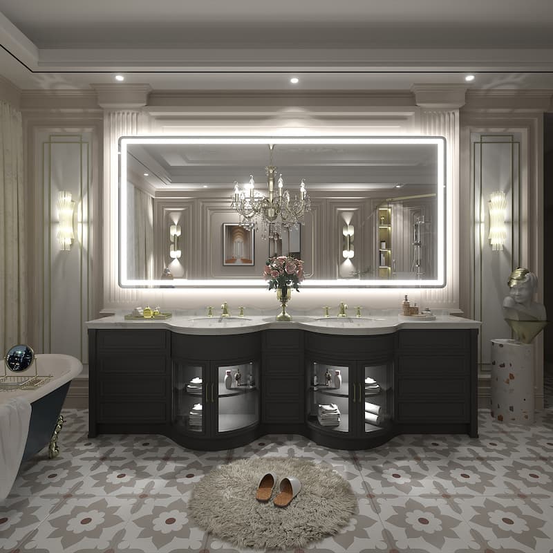 UL Certified Frameless LED Front Light and Backlit 3 Colors Dimmable Anti-Fog Wall Bathroom Vanity Mirror