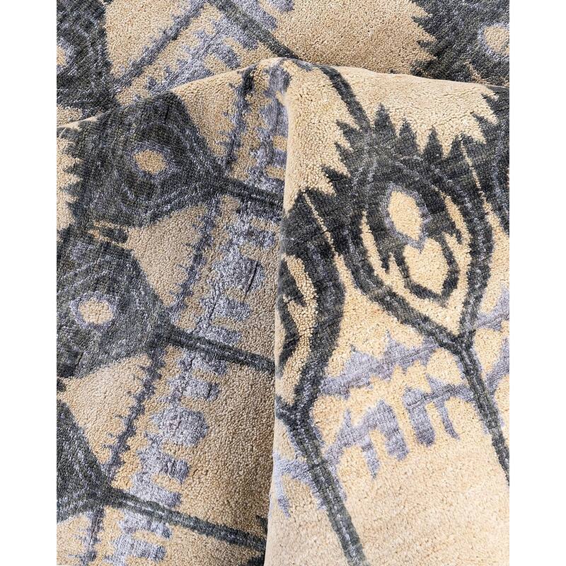 Ikat One-of-a-Kind Hand-Knotted Area Rug, Ivory - 9' 0" x 12' 0"