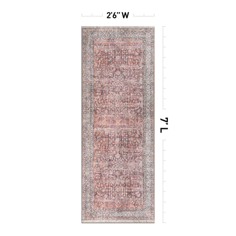 World Rug Gallery Vintage Distressed Bordered Washable Area Rug
