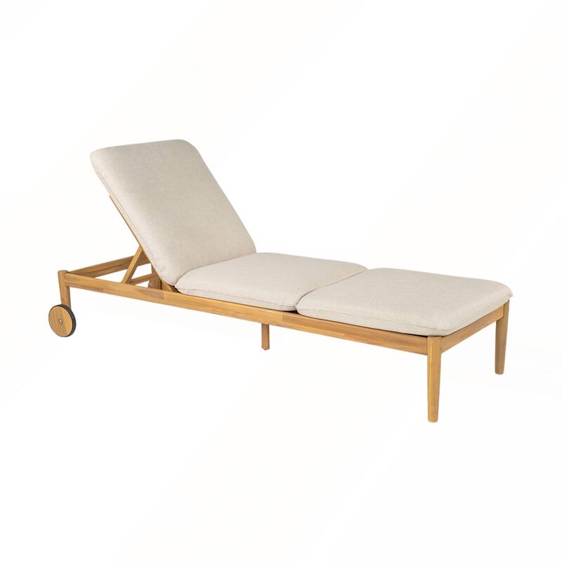 Outdoor Chaise Lounge with Wheels Set of 2 - Beige and Light Teak