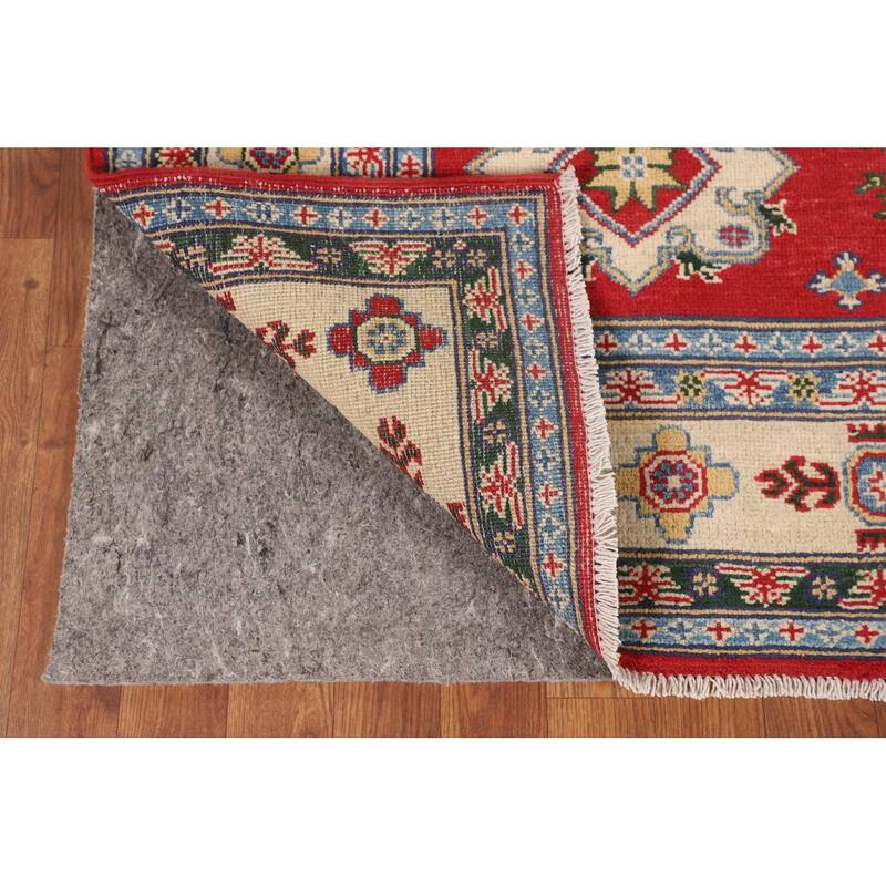 Red Geometric Kazak Oriental Area Rug Dining Room Handmade Wool Carpet - 5'6" x 7'10"