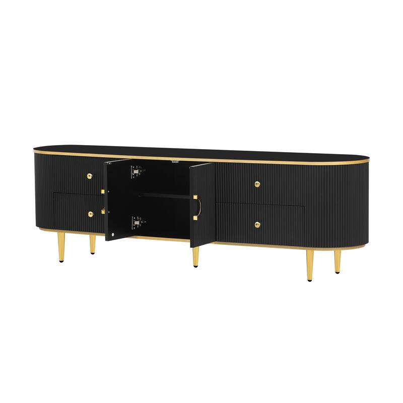 Storage TV Stand for TVs up to 80", Entertainment Center with 4 Drawers and 1 Cabinet, Wood TV Console Table with Metal Legs