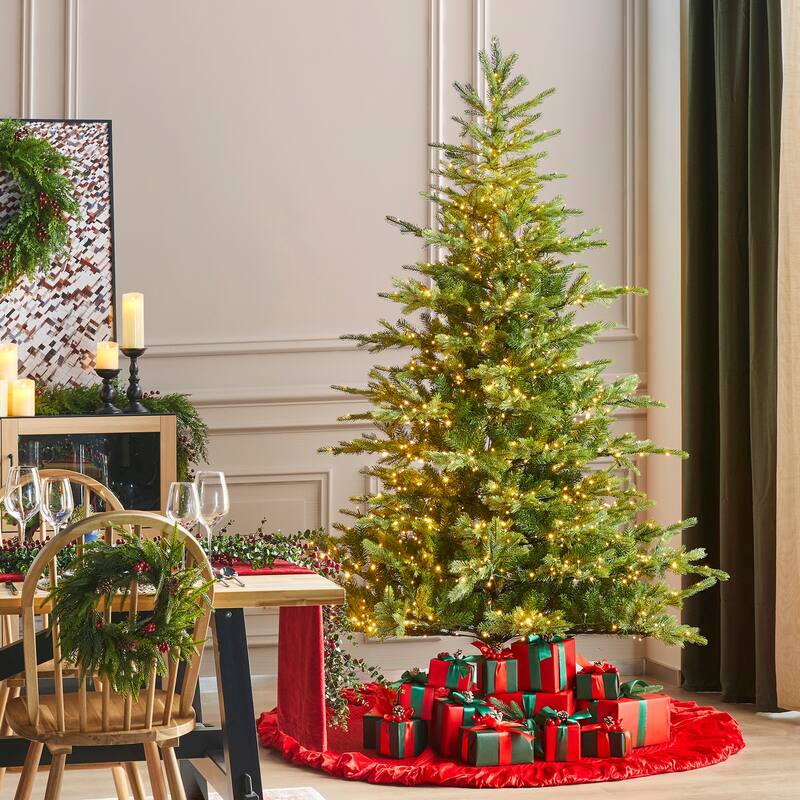 Glitzhome 7.5ft/9ft Pre-Lit Full Fir Artificial Christmas Tree w/Foot Pedal & Remote Control Simple Setup