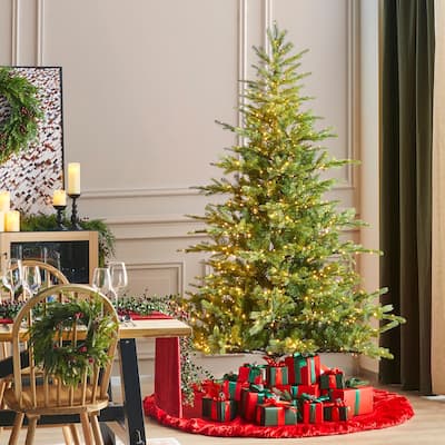 Glitzhome 7.5ft/9ft Pre-Lit Full Fir Artificial Christmas Tree w/Foot Pedal & Remote Control Simple Setup